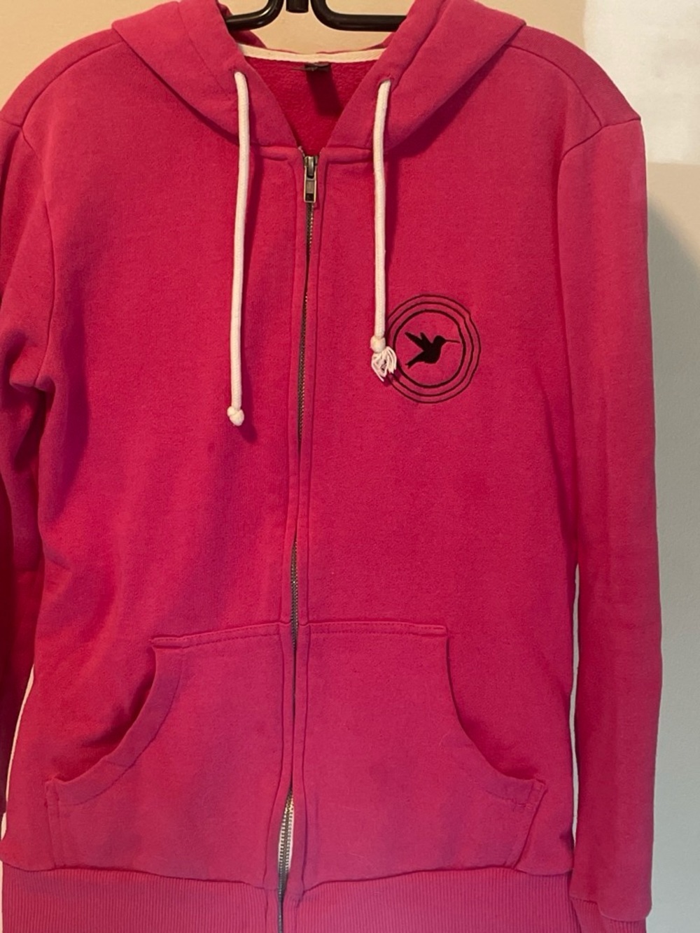 Pink Zip-Up Hoodie Sweatshirt with Bird Emblem
